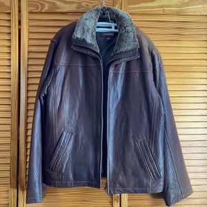 Danier Brown Leather Jacket With Fur Collar Men Lize Large